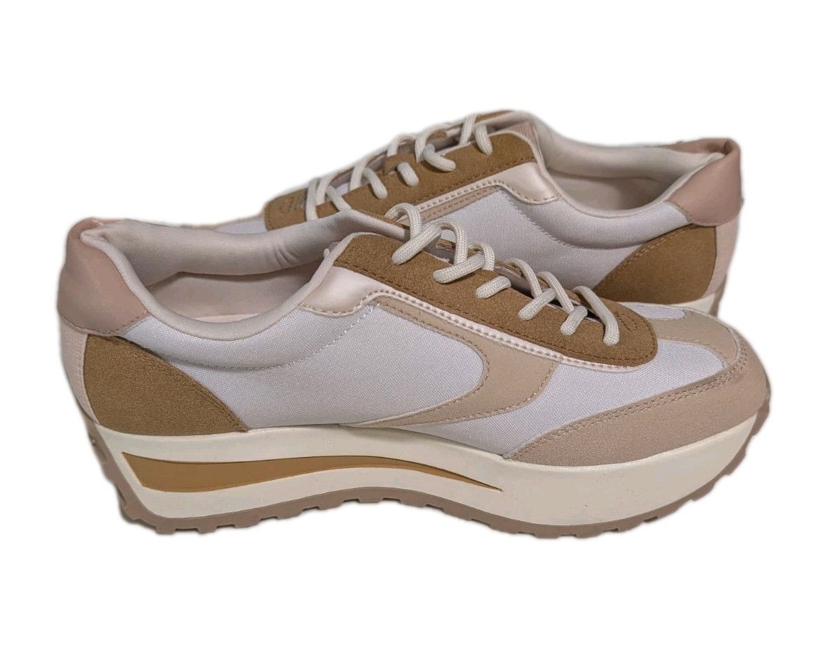 SM New York Woman`s 8.5 Carmen Natural Platform Sneaker Lace Up Shoes Casual NEW