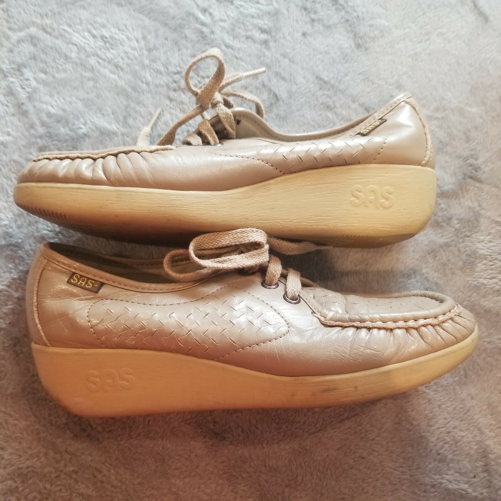 Genuine SAS Womens Handsewn Leather Lace Up Loafer Shoes Tan Casual Made in USA