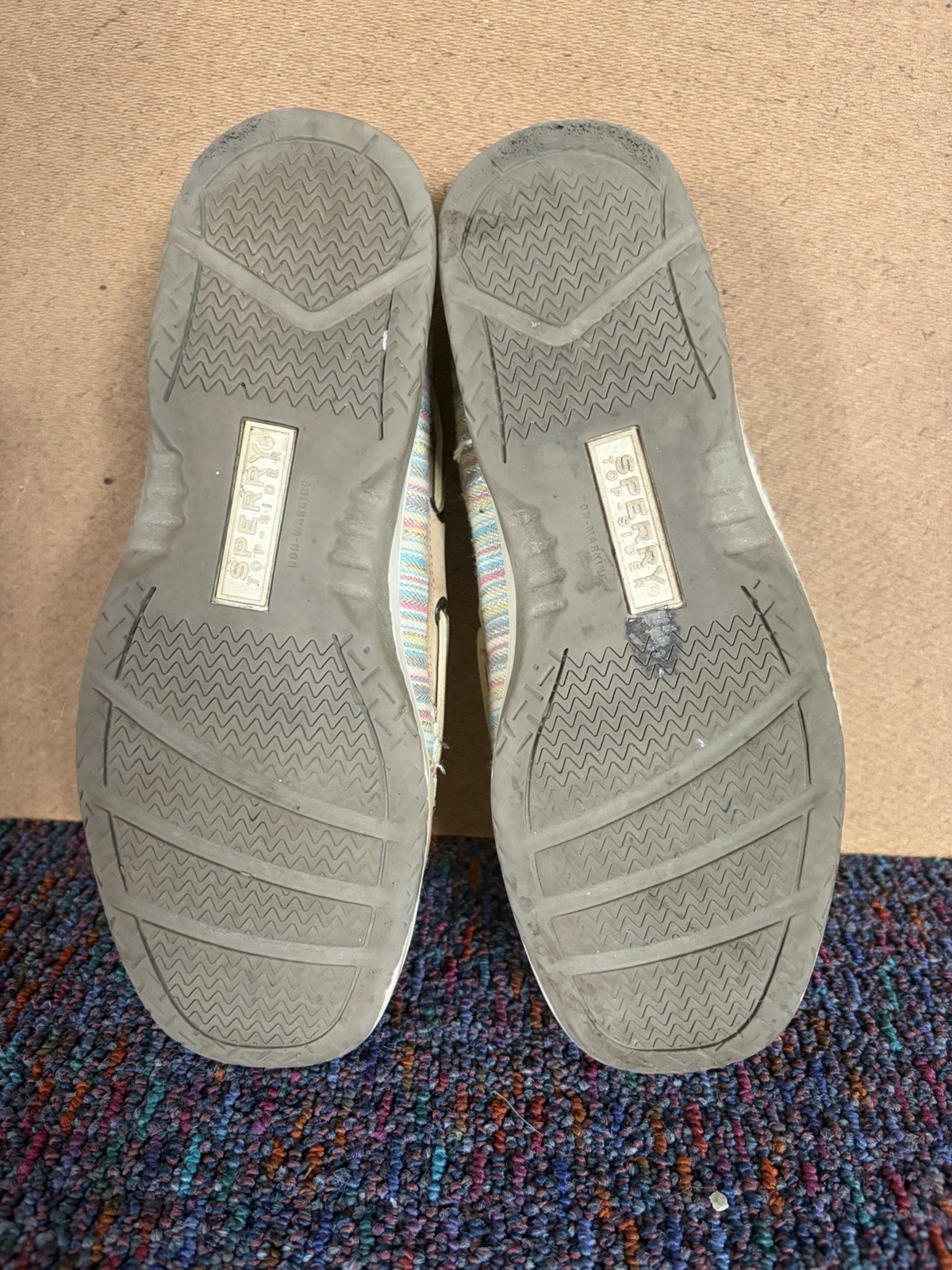 Sperry Angelfish Women’s 6M Tan Leather Slip-On Boat Shoes Non-Slip Striped