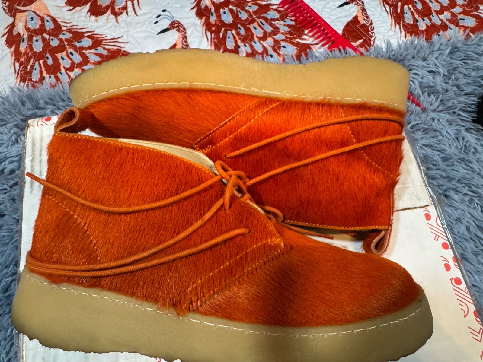 Preowned Clarks x Zara Cow Hair Ankle Desert Boots in Orange Size 38