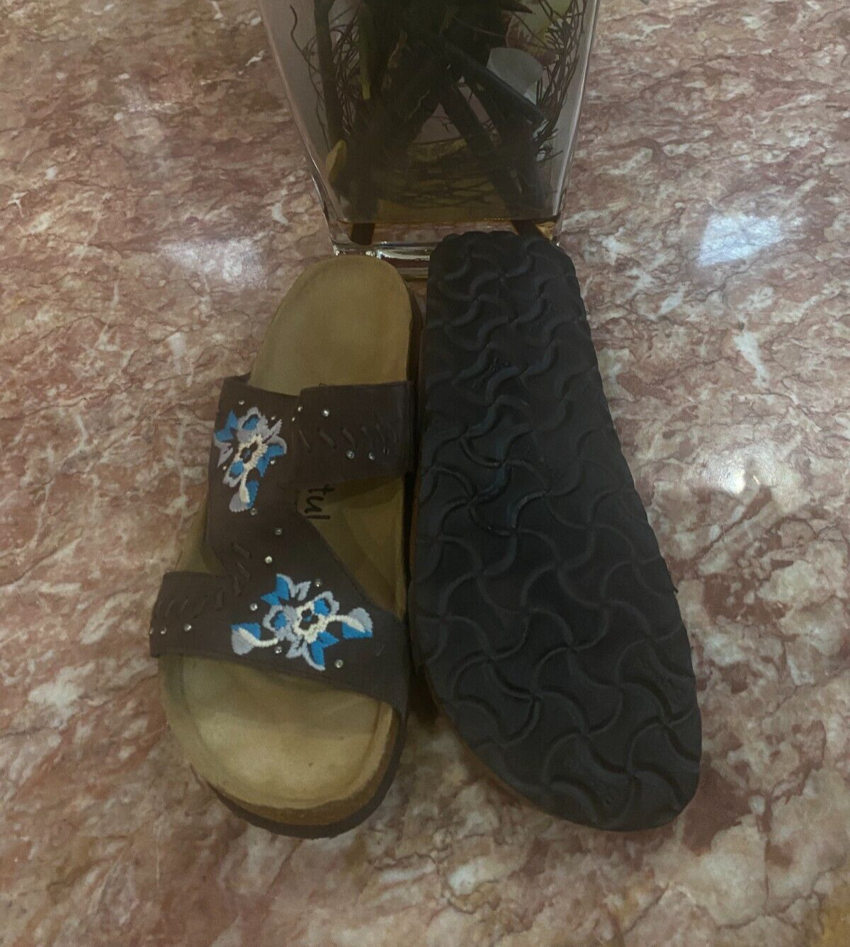 Betula by Birkenstock Zara Brown Embroidered Floral Sandals Size 8 EUC!