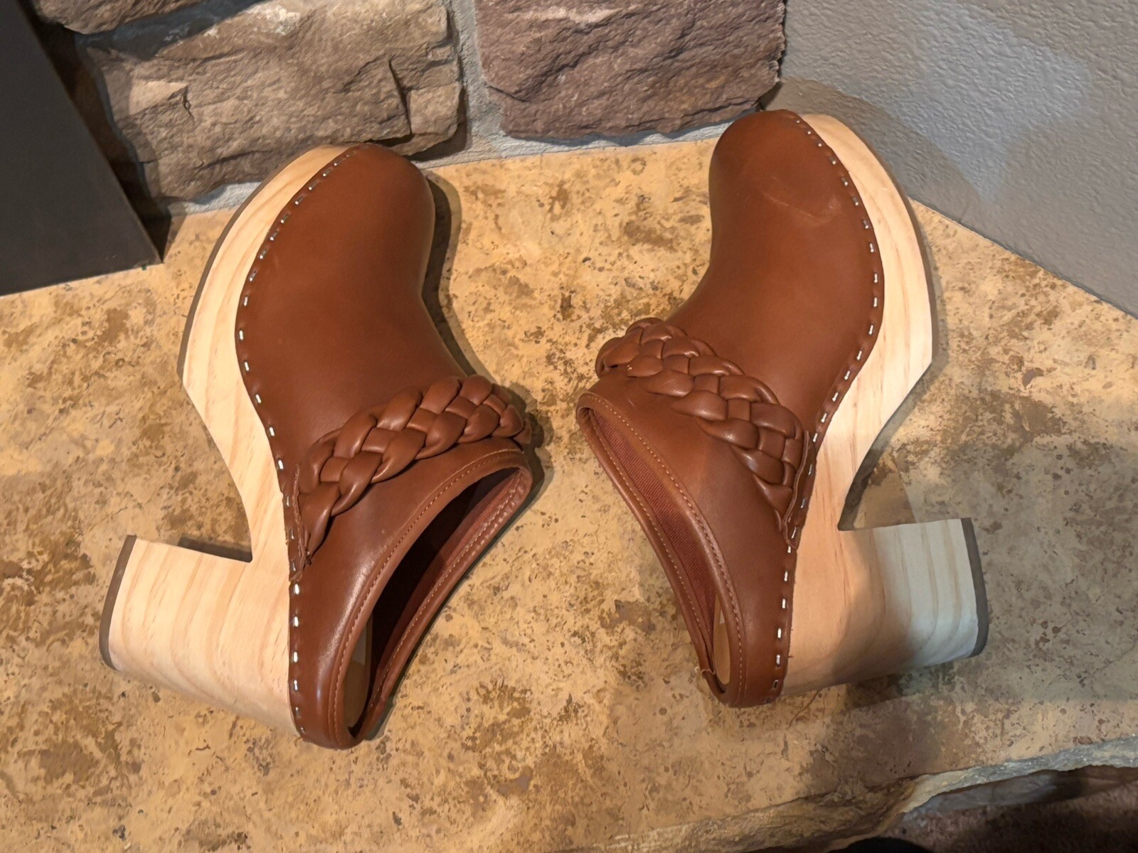 Dolce Vita Y2K Hila Braided Mule Clog Heel Saddle Leather Brown Boho Size 8.5