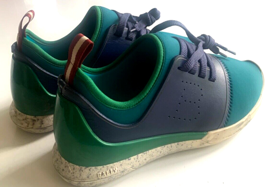 BALLY Sneakers 6 AVELLE Neoprene Runner Azure Turquoise Navy Lace Up Low 36.5EU