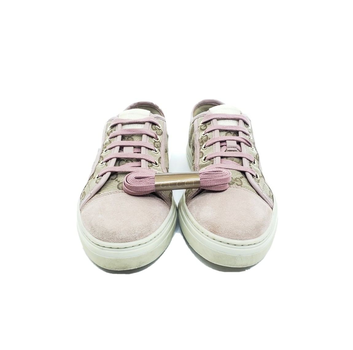 Gucci GG Canvas Low Top Sneakers Pink Suede Lace Up Womens EU 39 US 9