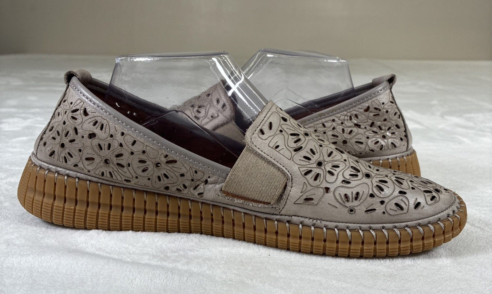 Spring Step Jookin Womens Slip On Shoes Grey Laser Cut Leather 41/ US 9.5-10