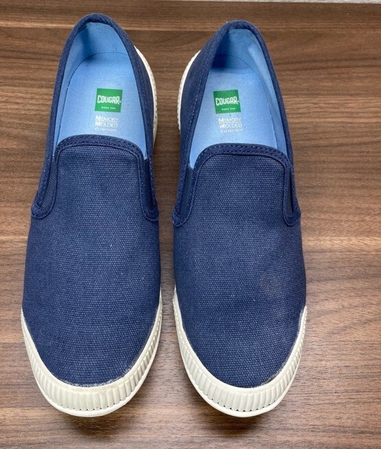 Cougar Shoes Slip On Canvas 10 Blue Snap Comfort Memory Cushion