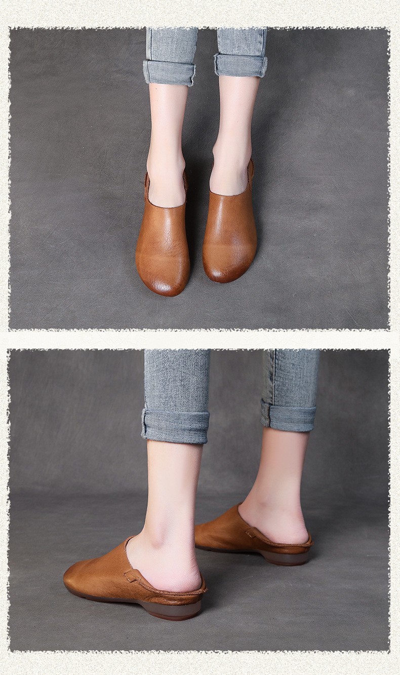 Women Retro Flat Slip on Loafer Genuine Real Leather Shoe Moccasins Slip On Lady