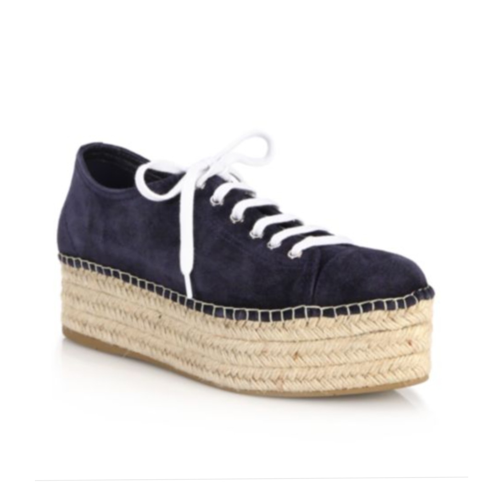 Miu Miu Suede Platform Lace Up Espadrille Flatform Navy Blue EU 38 US 7.5