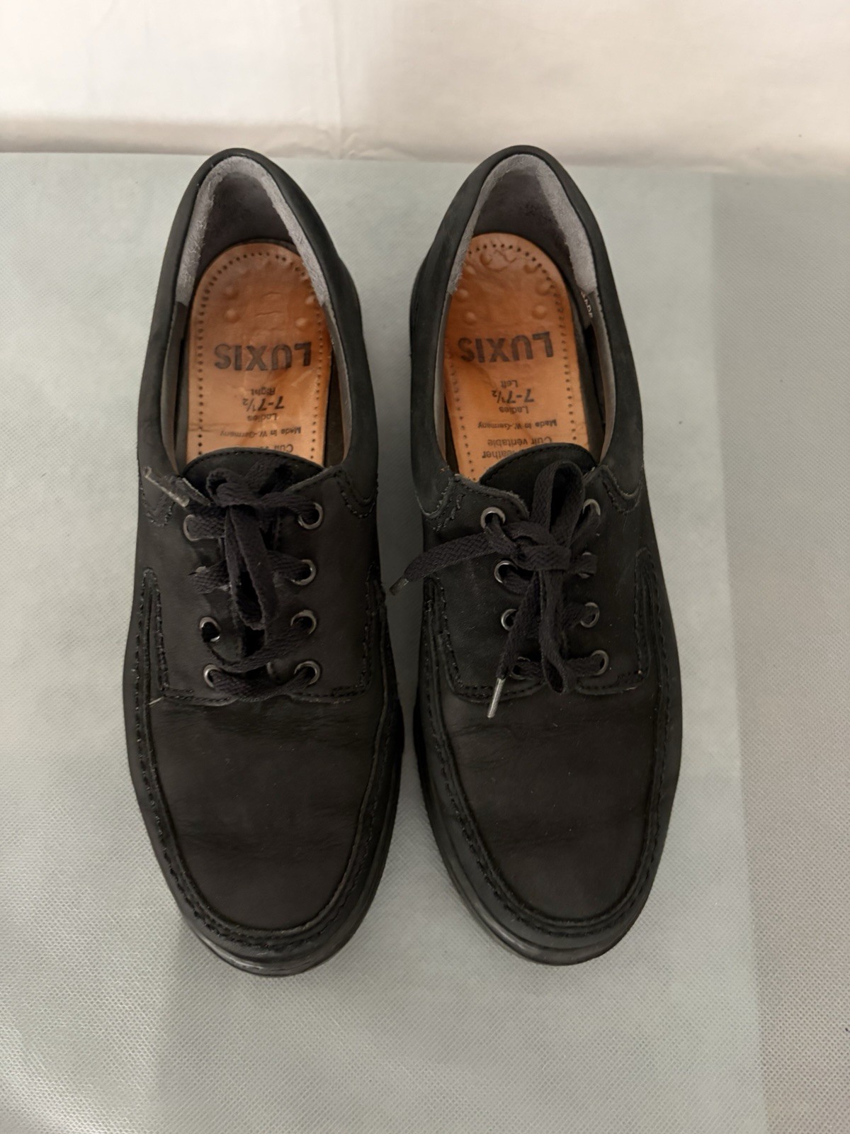 Luxis Black Leather Lace Up Oxfords Womens Size 7.5 Made in Germany (B209)