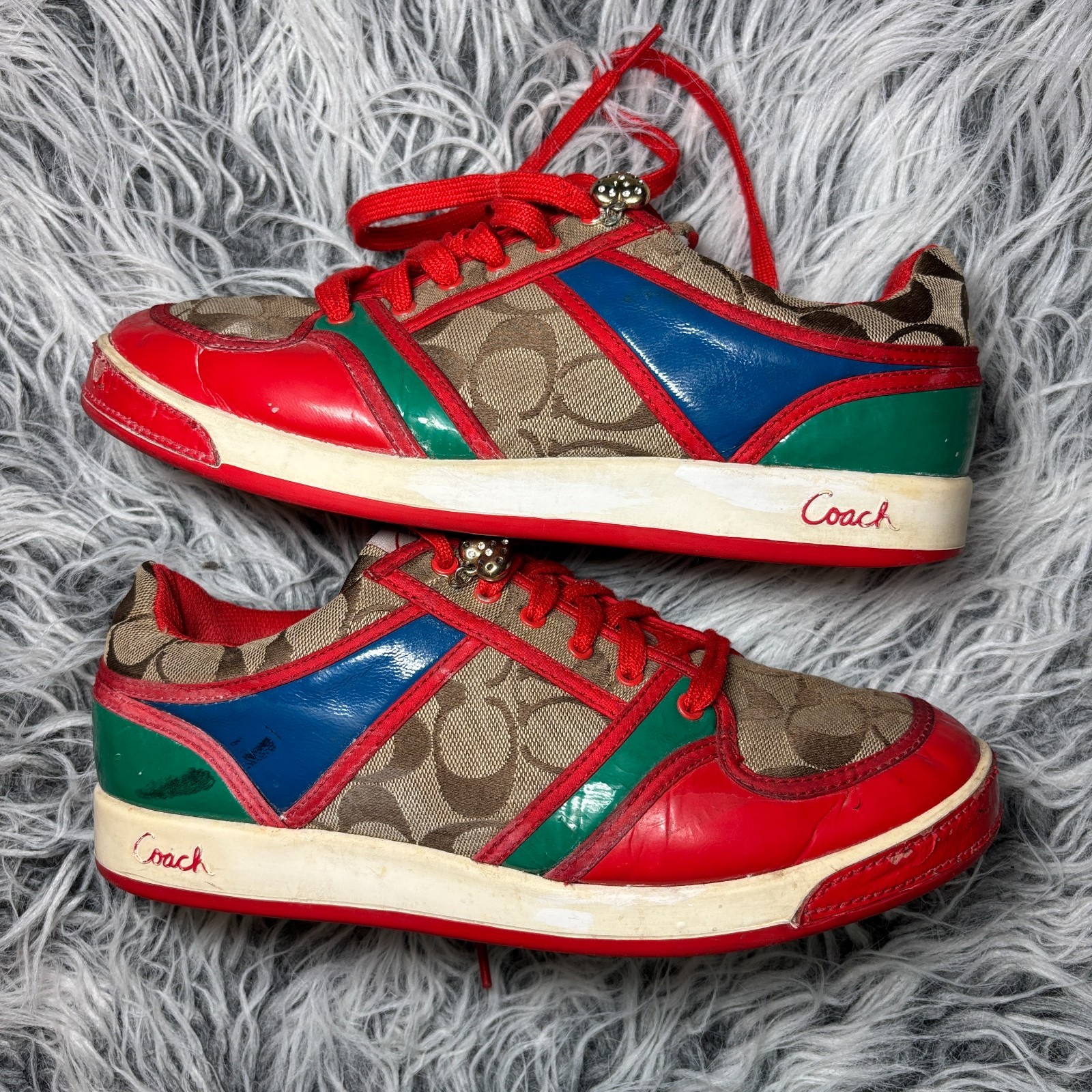 VTG Coach Canvas Leather Sneakers Red Monogram Signature Colorblock US Sz 9.5