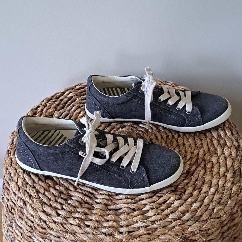 Taos Womens Star Charcoal Washed Canvas Casual/Athleisure Low Sneakers S-8