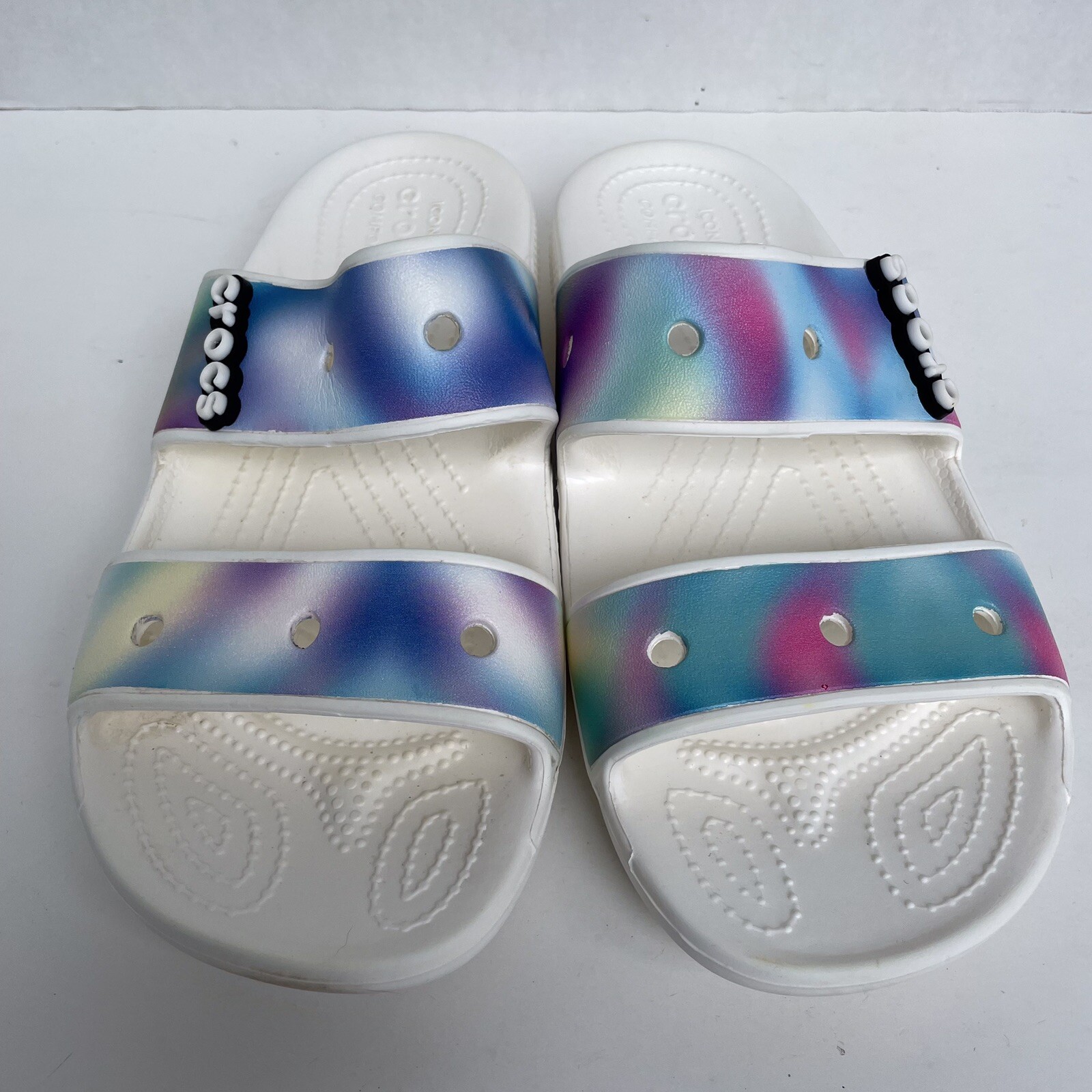 Crocs Solarized Tie Dye Colorful Croslite Sandal Women 10 Strap White Multicolor