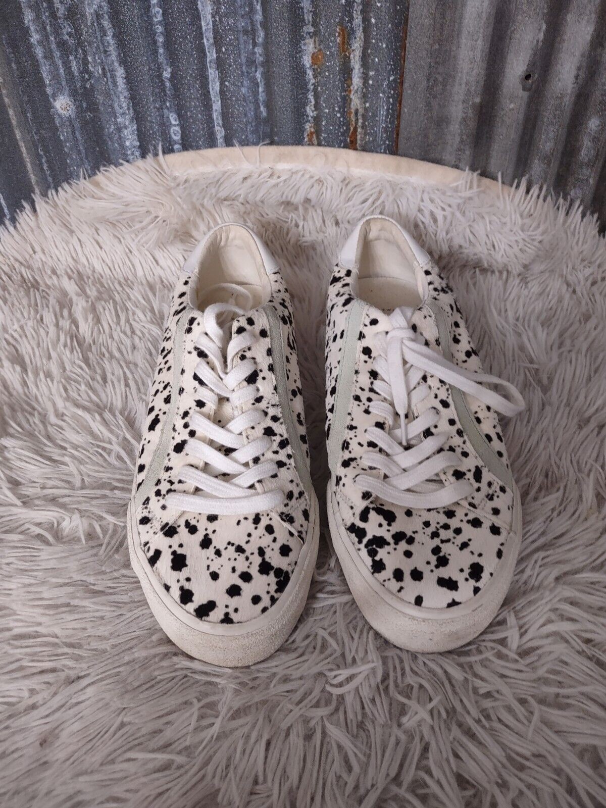 Madewell sidewalk spotted calf hair low top sneakers size 8 preppy shoes