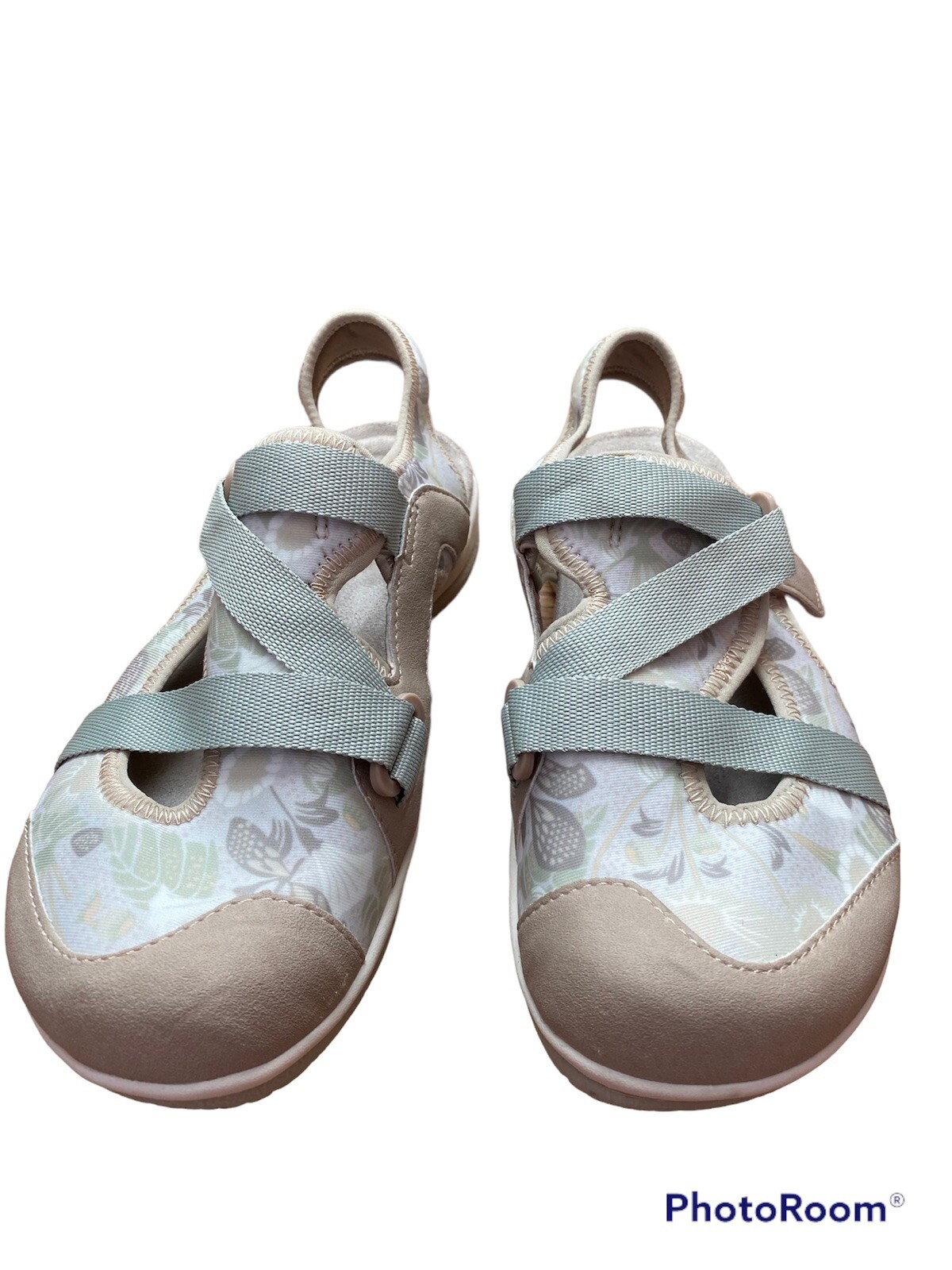 Womens Earth Origins Slip-On Adjustable Strap Size 7 Floral Cloth and Suede