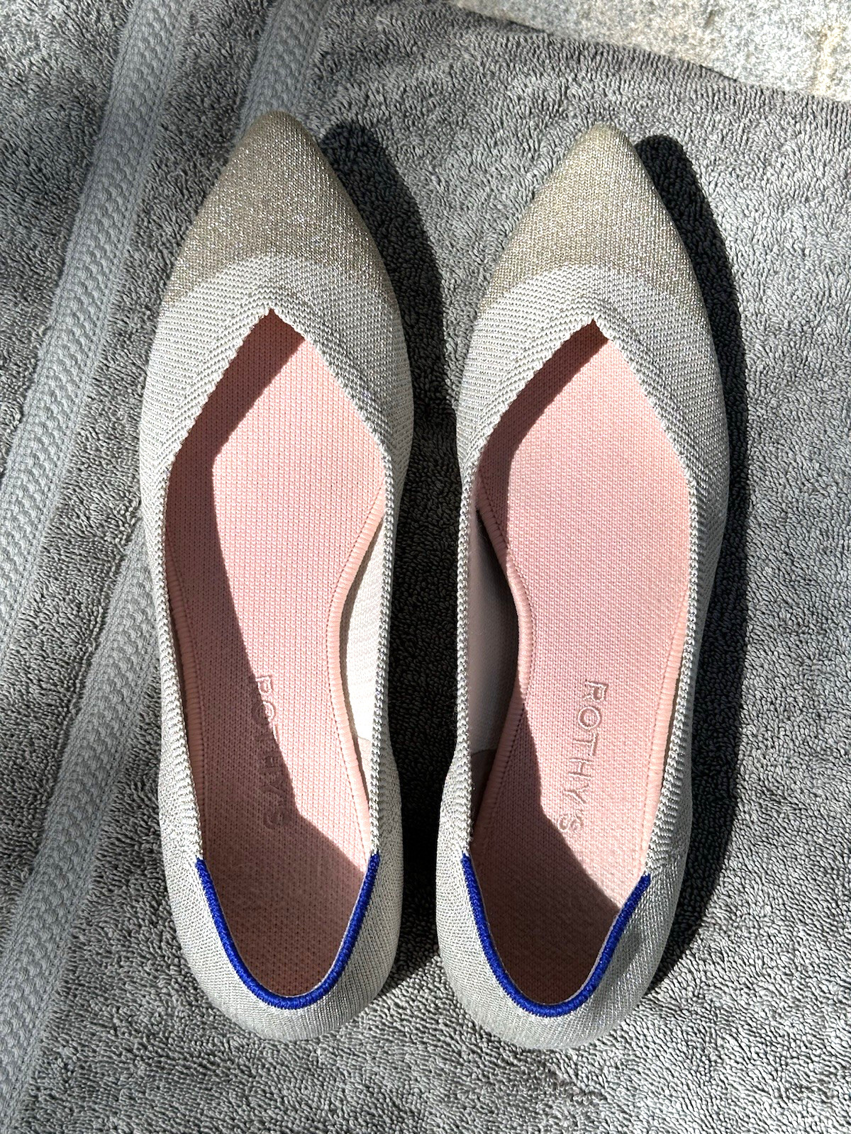 Rothy’s The Point Sz 10 Diamond Metallic Beige Silver Gold Pointed Ballet Flats