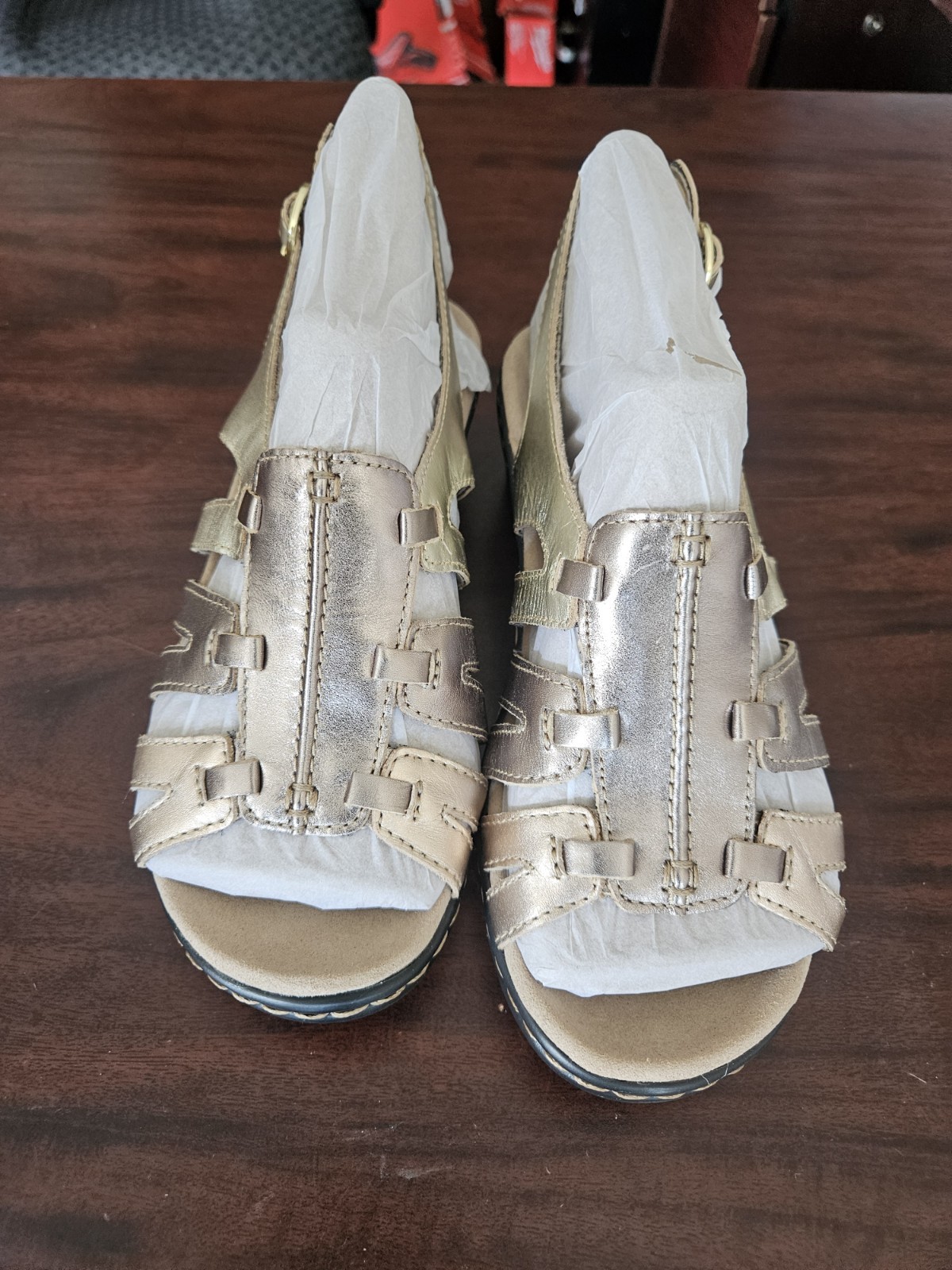 Clarks Collection Leather Sandals Lexi Metallic Multi Size 6 Xw New