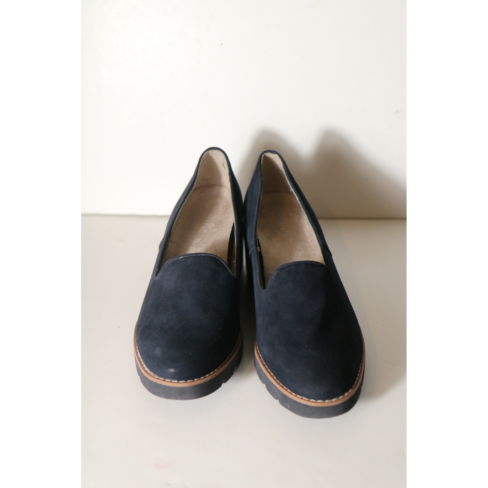 Vionic Willa Wedge Womens Slip On Loafer Moc Comfort Shoe Navy Suede Orthaheel