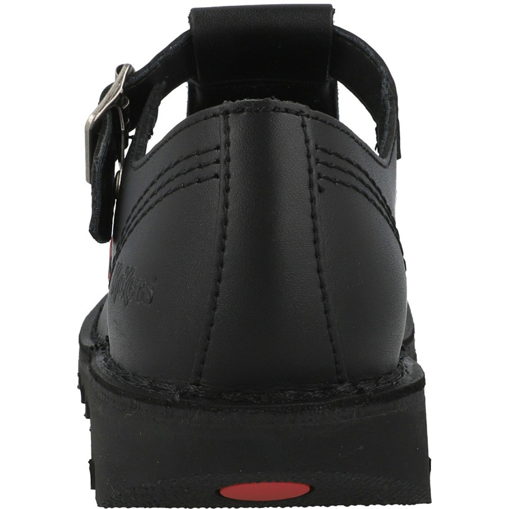 Kickers Kick T-Bar Black Leather Shoes School T-Bar Style with Chunky Sole