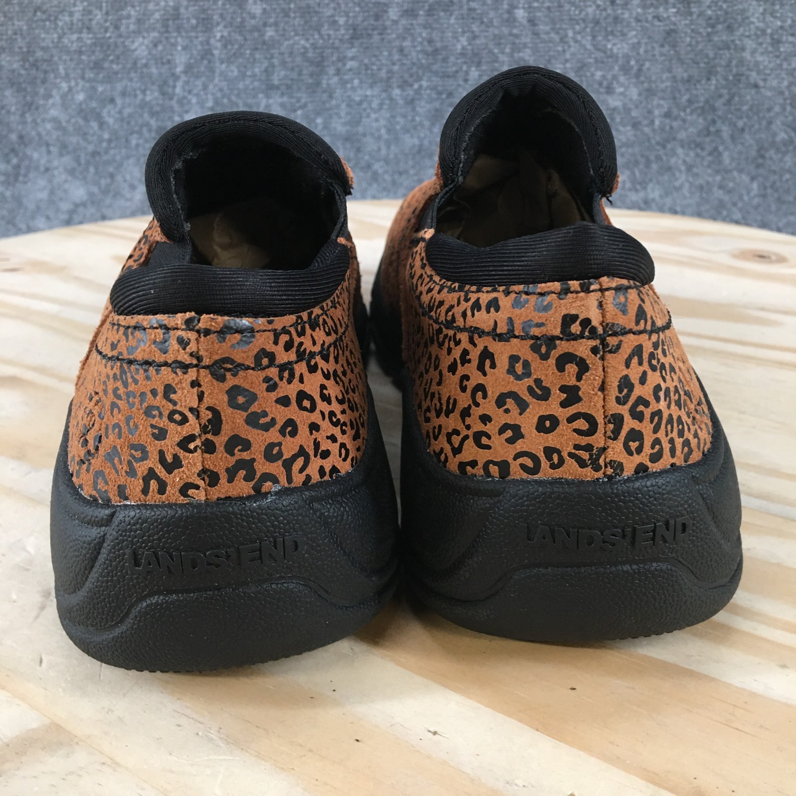 Lands End Shoes Womens 6 B Slip On Brown Leopard Print Comfort Casual Low Top