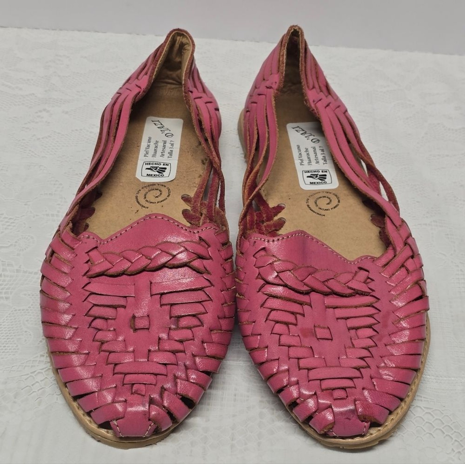 D’jazi Mexican Handcrafted Pink Leather Huarache Sandals Women’s US 10 NWT