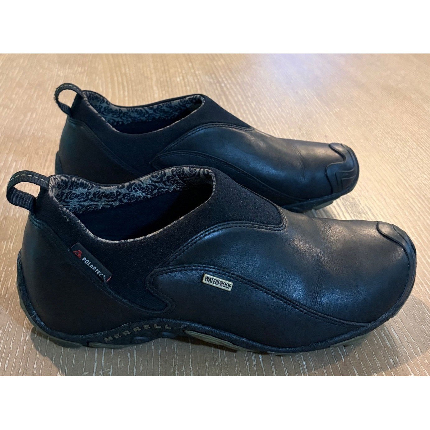 Merrell Polartec Smooth Black Leather Waterproof Slip-On Shoe US 7.5 Vibram