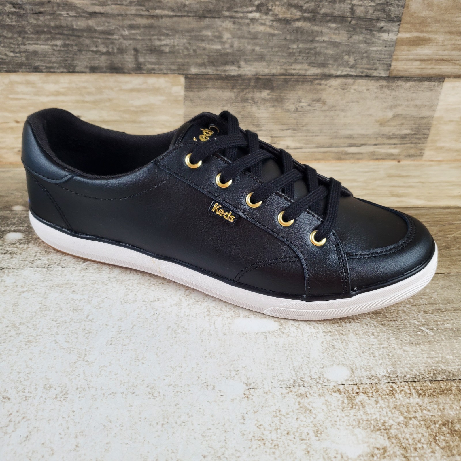 Keds Center III Womens Shoes Sz 8.5 Wide Athletic Black Leather Lace Up Sneakers