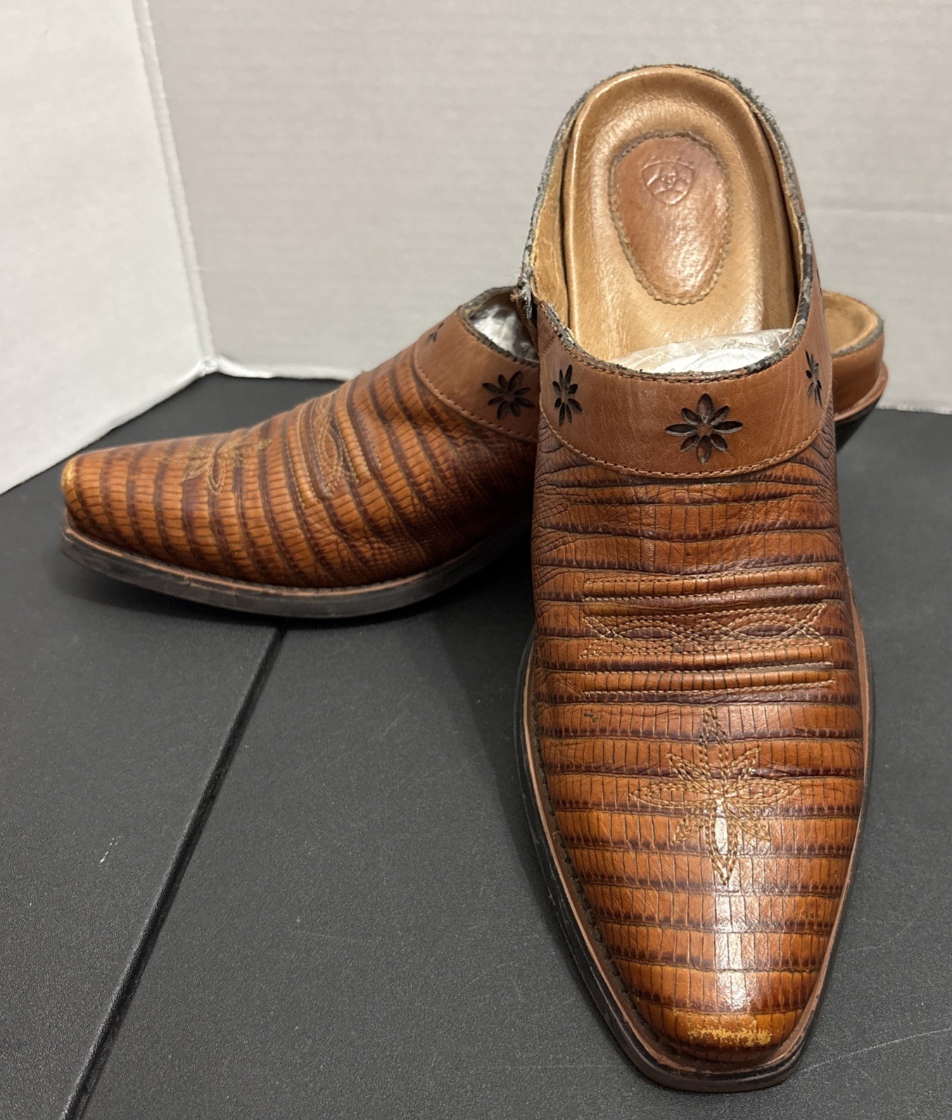 ARIAT Dessert Stars Moc Cognac Leather Cowboy Western Clogs Mules #13397 Sz 8B