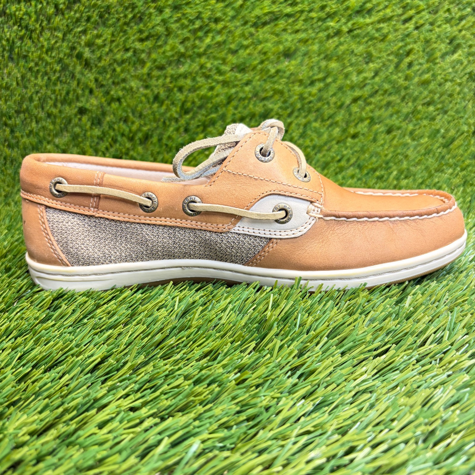 Sperry Koifish Womens Size 5.5 Brown Beige Outdoor Leather Slip On Boat Shoes