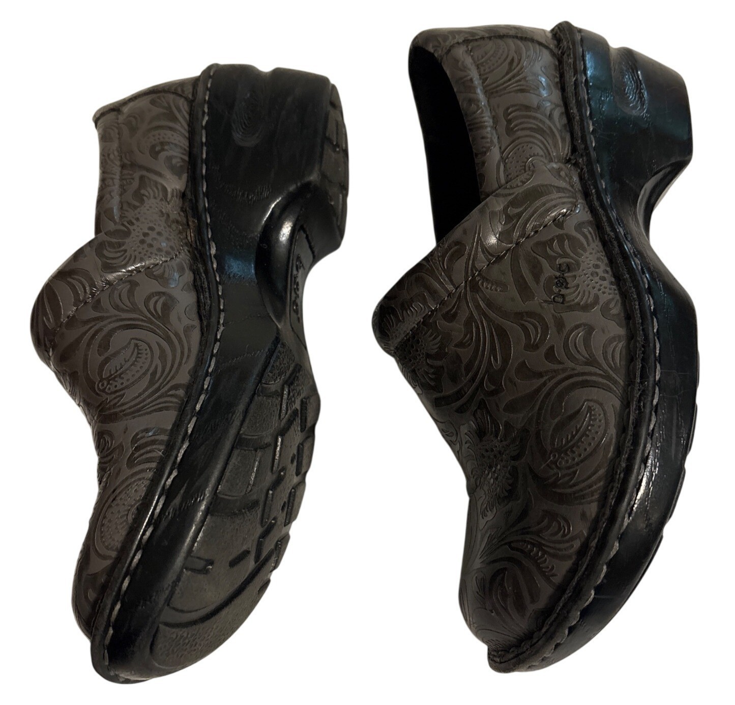 Embossed Gray Floral Slip-On Clogs Womens Size 7.5M Man-Made Upper & Sole