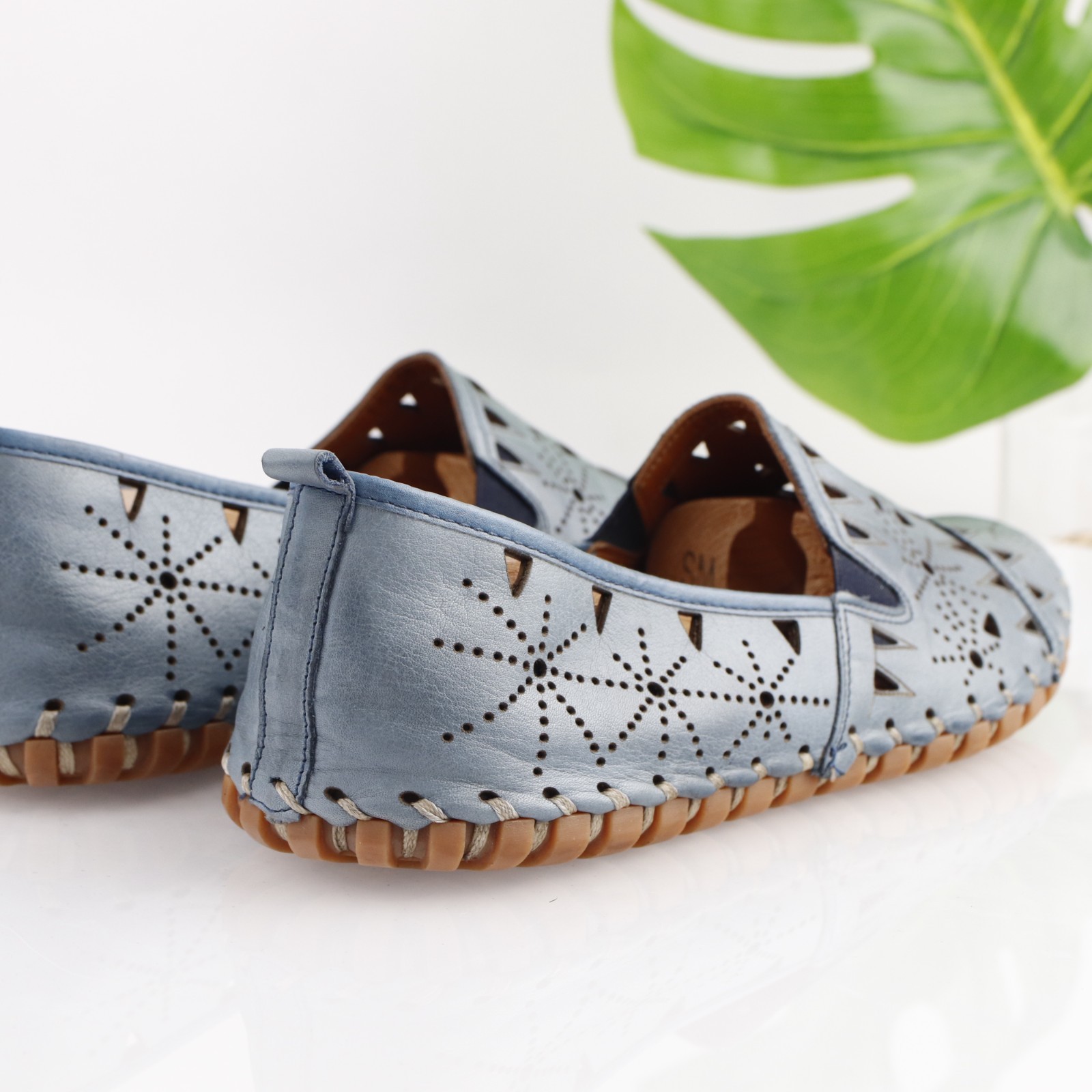 Spring Step Womens Fusaro Loafer Size 44 12.5 Blue Leather Cutouts Flexible Shoe