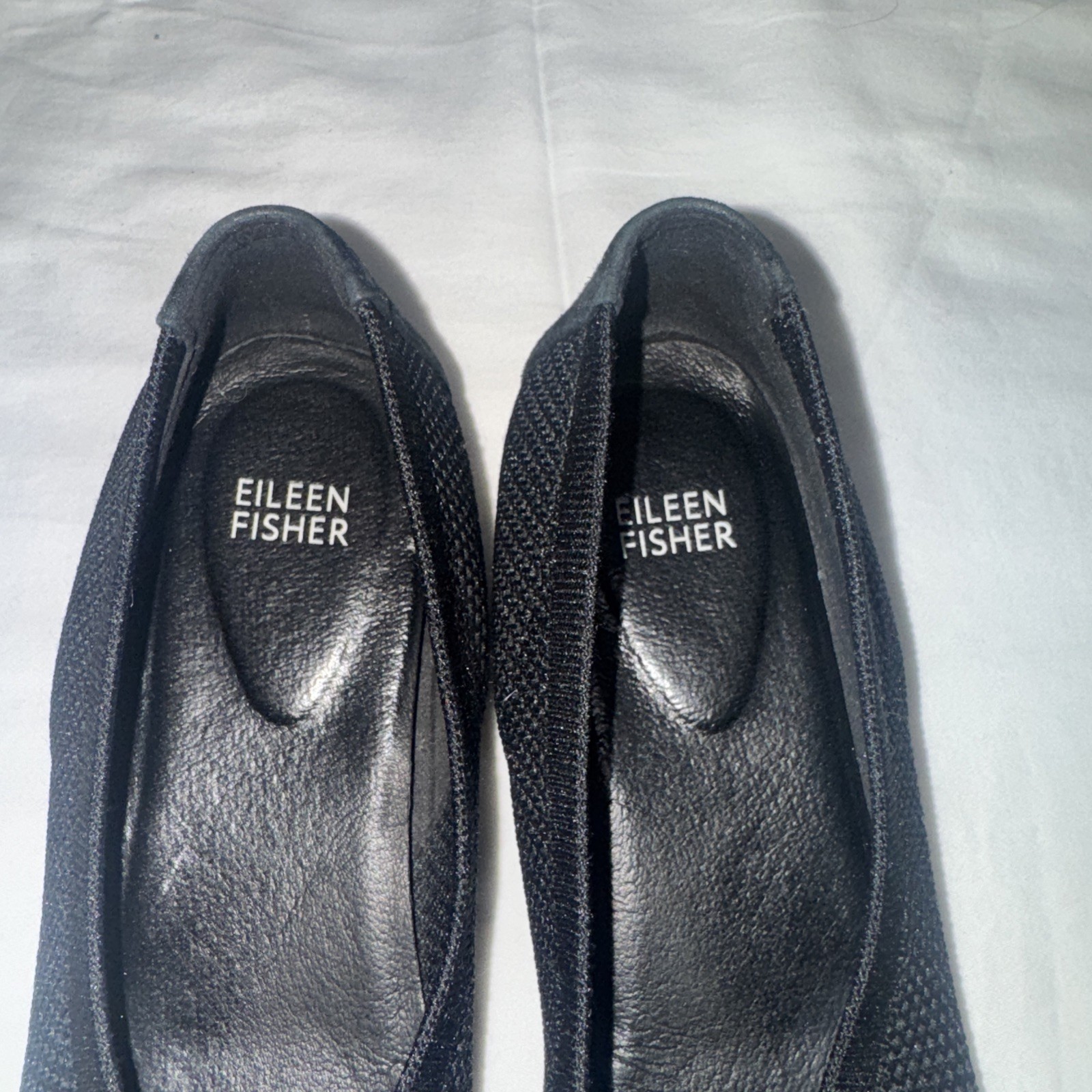 EILEEN FISHER Heaven Black Stretch Knit Low Wedge Ballet Flat Women 8 Shoes