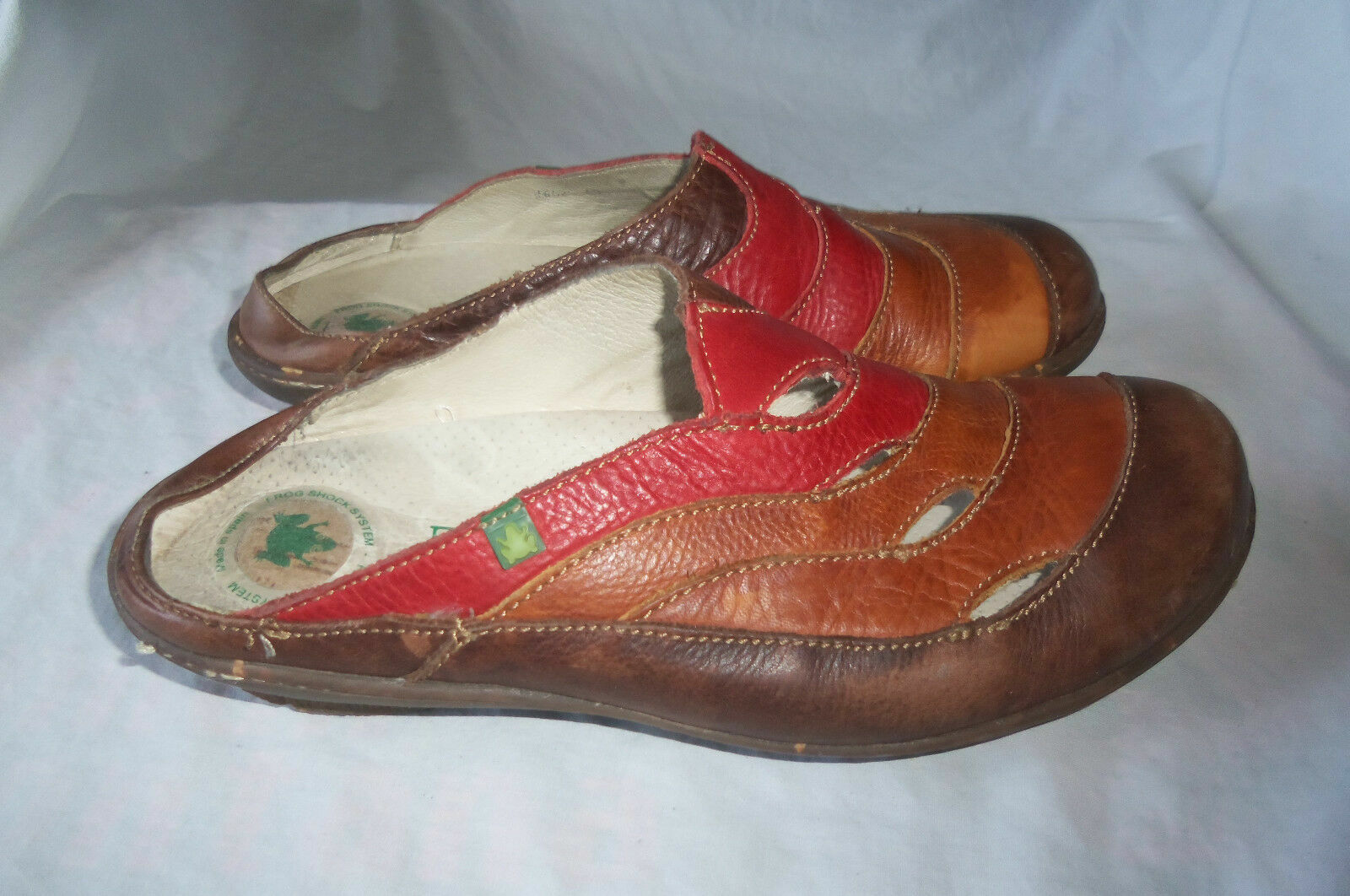 EL NATURALISTA N425 Ginkgo RED BROWN LEATHER STRIPE SLIDES CLOG MULES SHOE 40 8