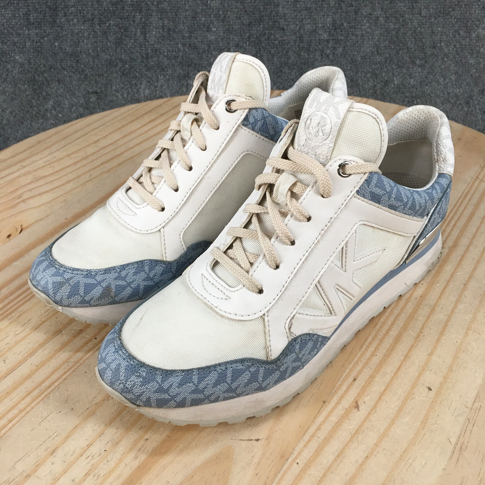 Michael Kors Maddy Shoes Womens 9 M Lace Up Trainer Sneakers Blue White Low Top
