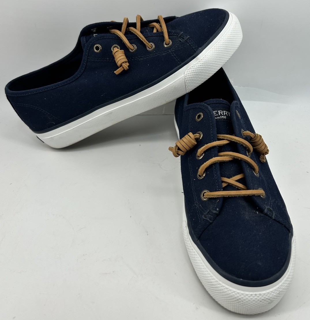 Sperry Top Sider Seacoast Navy Blue Canvas Sneaker STS99185 Women’s 8.5M