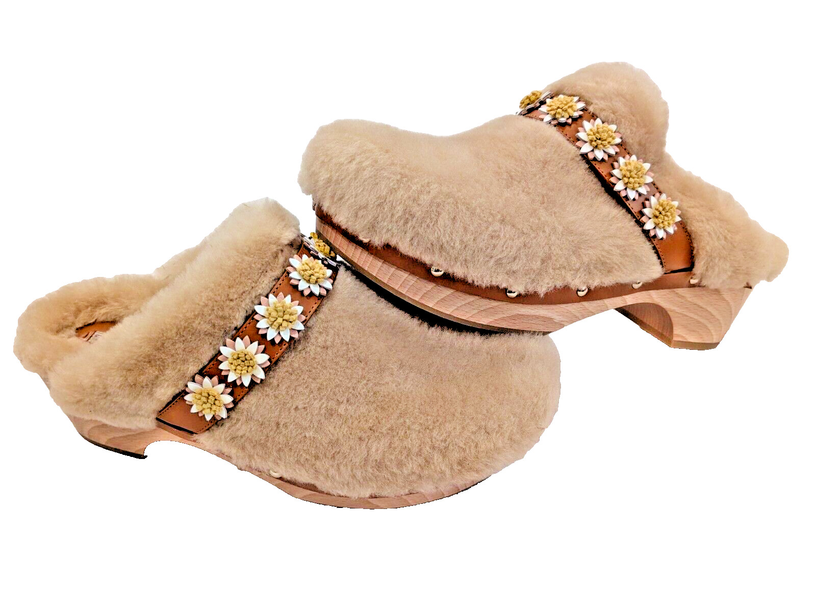 Fabrizio Viti Jean Shearling Soft Floral Daisy Mule Clog Women Sz: EU 42 US 11.5