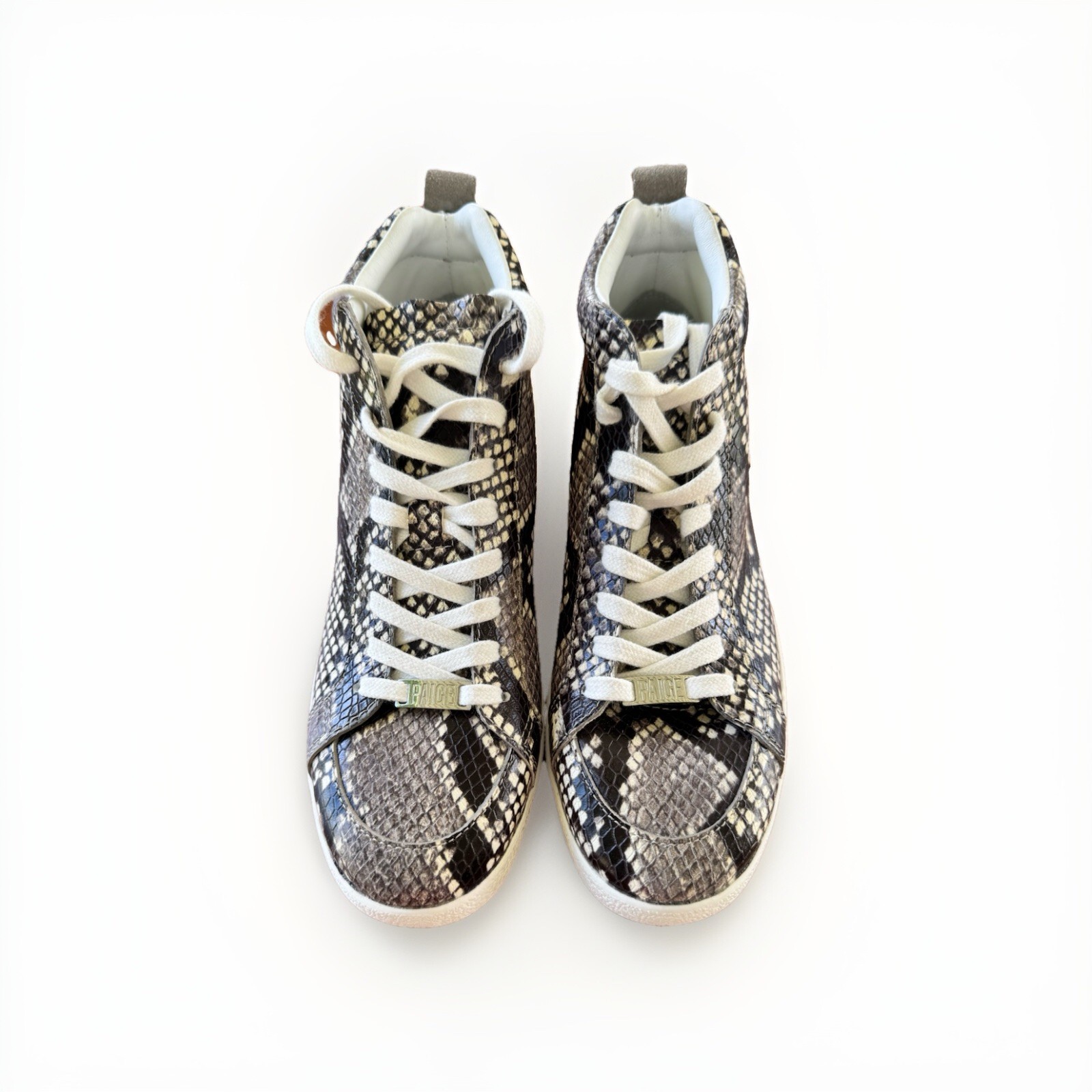 Paige Sneakers Snake Animal Print Leather High Top Sz 6 Gray Annie Fashion