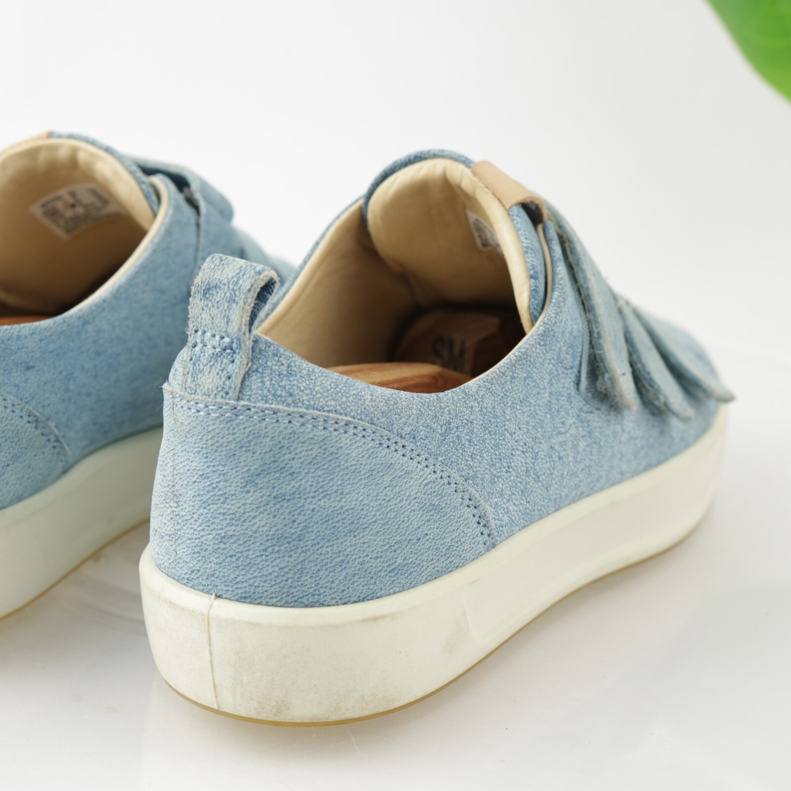 Ecco Womens Soft 8 Sneakers Size 8 Blue Leather Denim Triple Strap Comfort Shoes