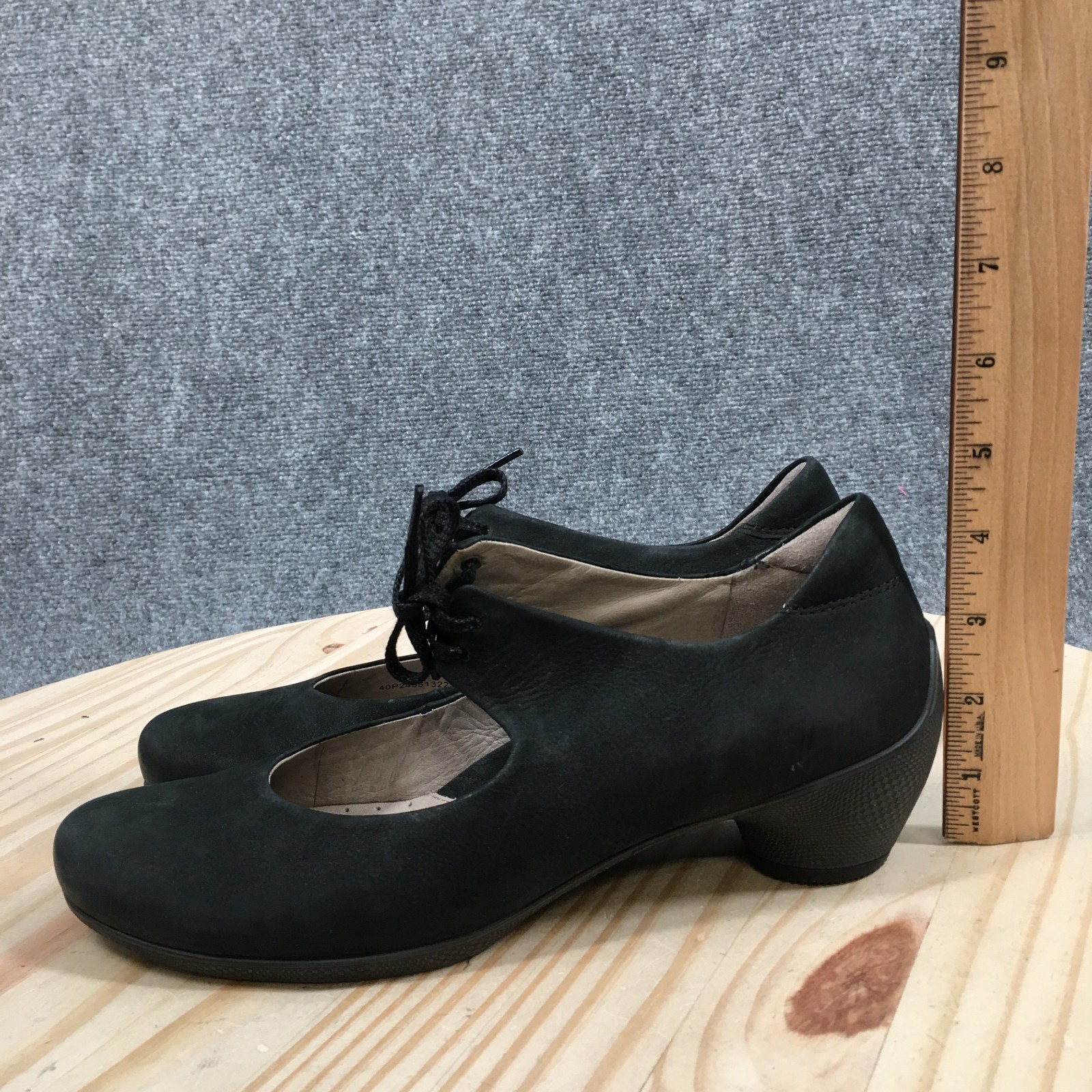 ECCO Sculptured Mary Jane Pumps Womens 40 Hook & Loop Casual Heels Leather Black