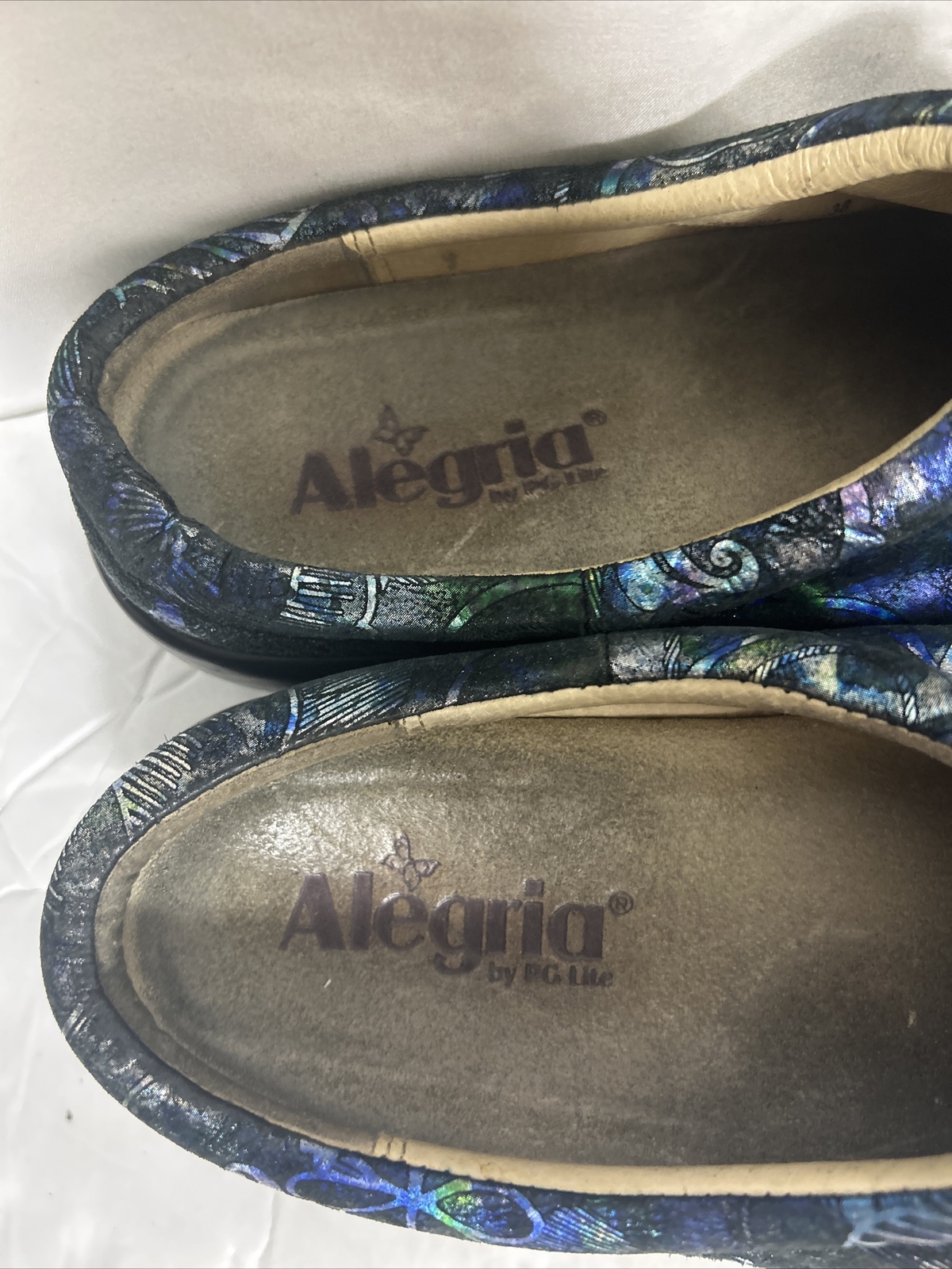 Alegria Mules Clogs Shoes Kay-264 Womens 38 Blue Green Leather Flowers Slip Ons
