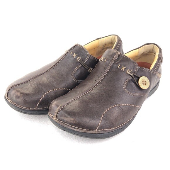Clarks Un.Loop Slip-On Loafer Shoes Womens Size 7.5 Brown Leather Casual Comfort