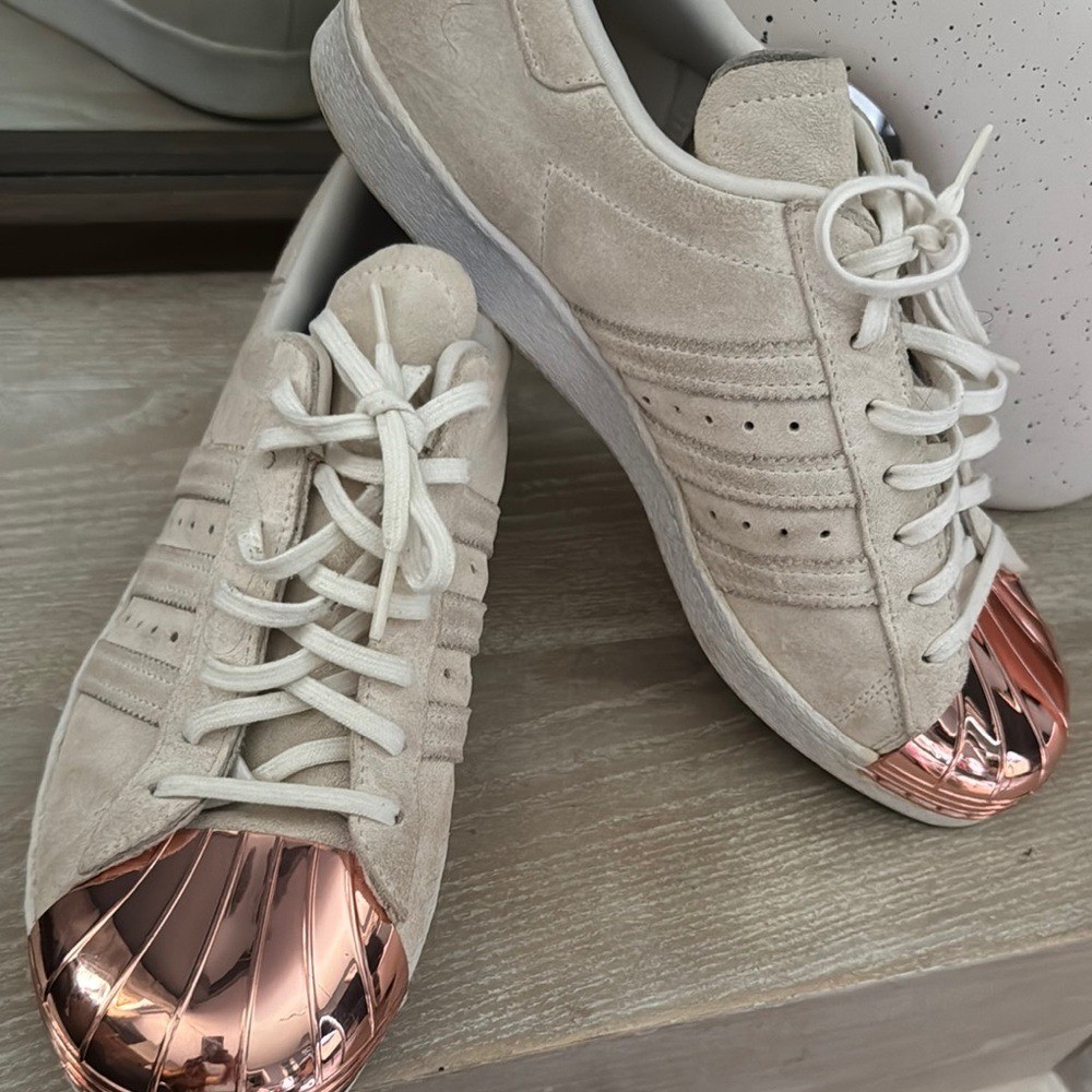 Adidas Cream and Gold Sneakers with Suede Upper