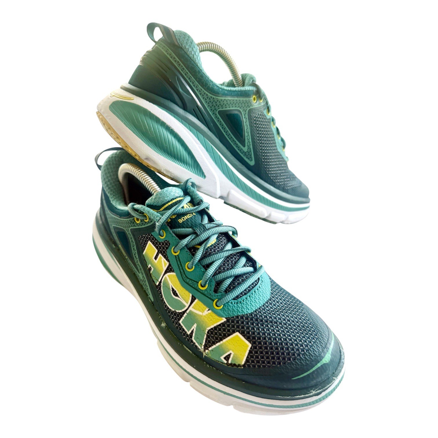 Hoka One One Bondi 4 Womens Shoes Sz 9.5 Running Trail Teal Yellow Mesh Sneaker