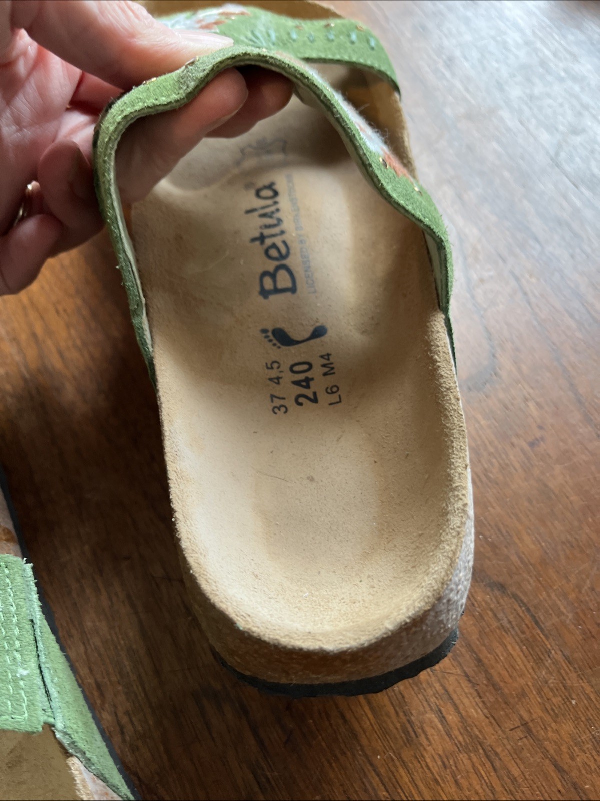 Birkenstock Betula Zara Embroidered Sandals Green Crystal Suede Women Size 7(37)