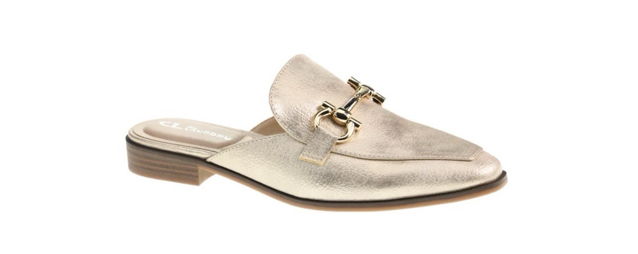 CL- Chinese Laundry Score Mule in Textured Glitz Gold New In Box Size 6-1/2