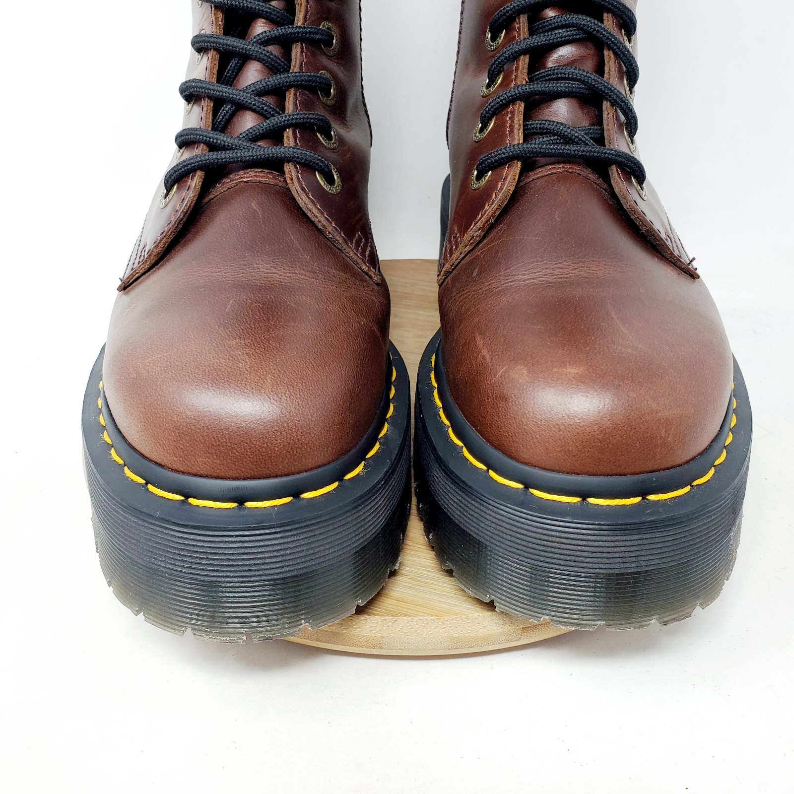 Dr Martens Jadon Platform Boots Womens 8 Brown Leather Chunky 8 Eye Shoes