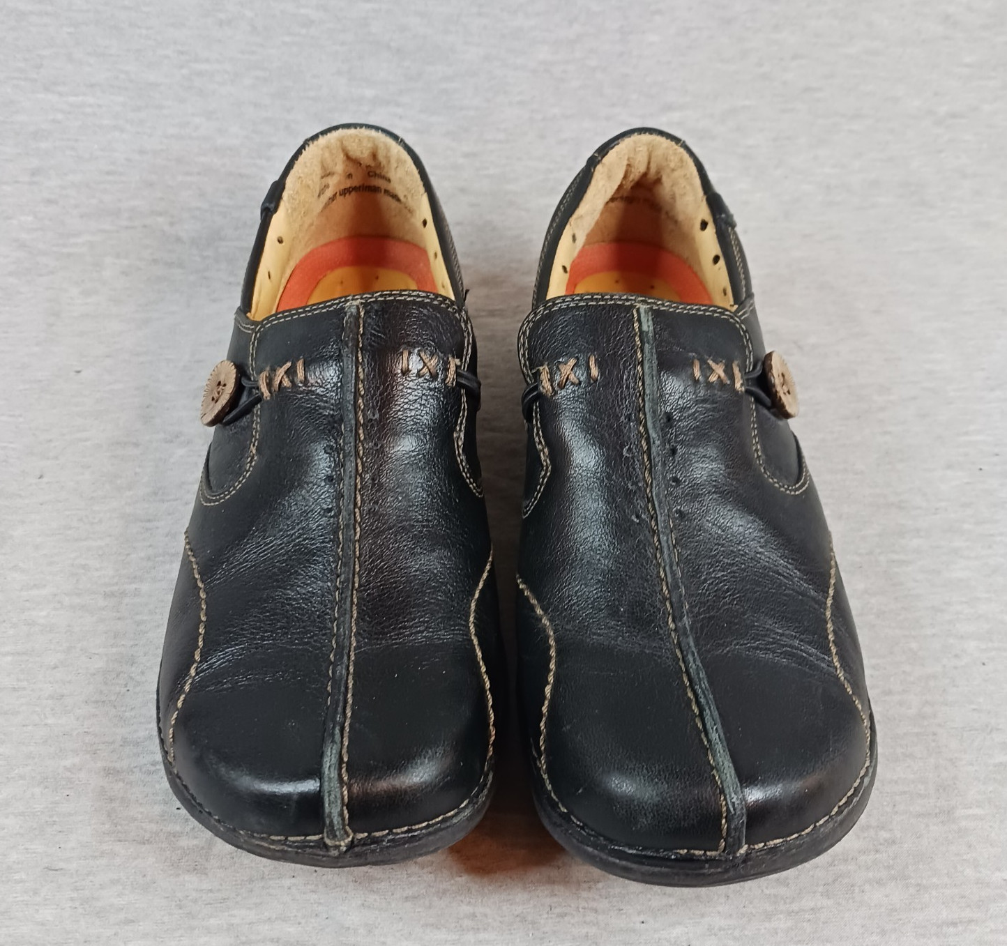 Women’s Size 7 N Clarks Unstructured Unloop Slip On Shoes Black Leather Pebble