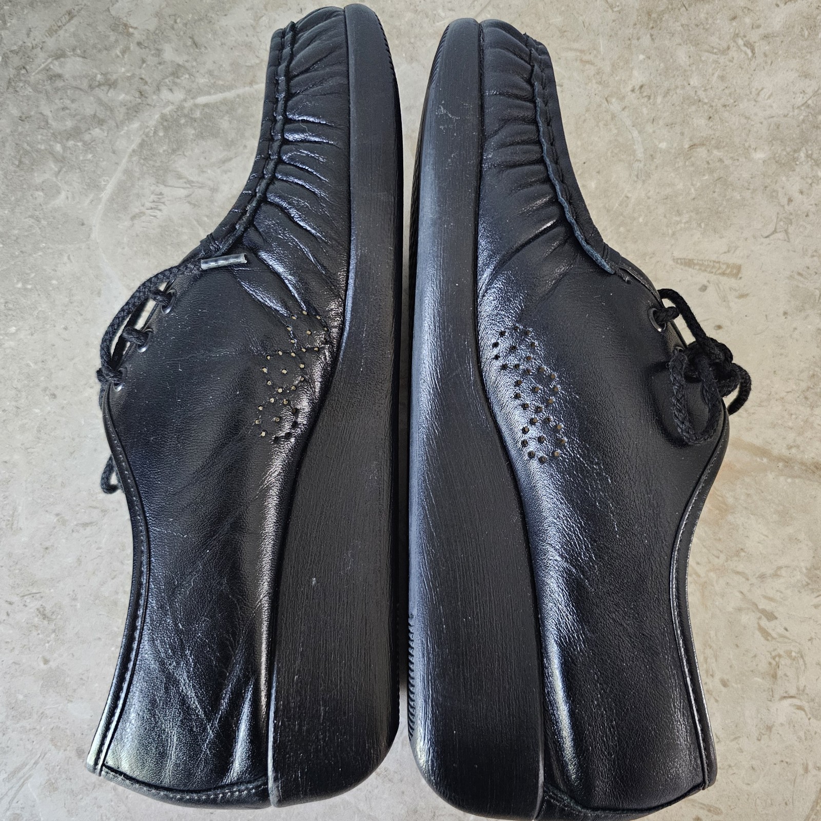 SAS Siesta Moc Toe Shoes Womens Size 11 M Black Leather Comfort Hand Sewn USA