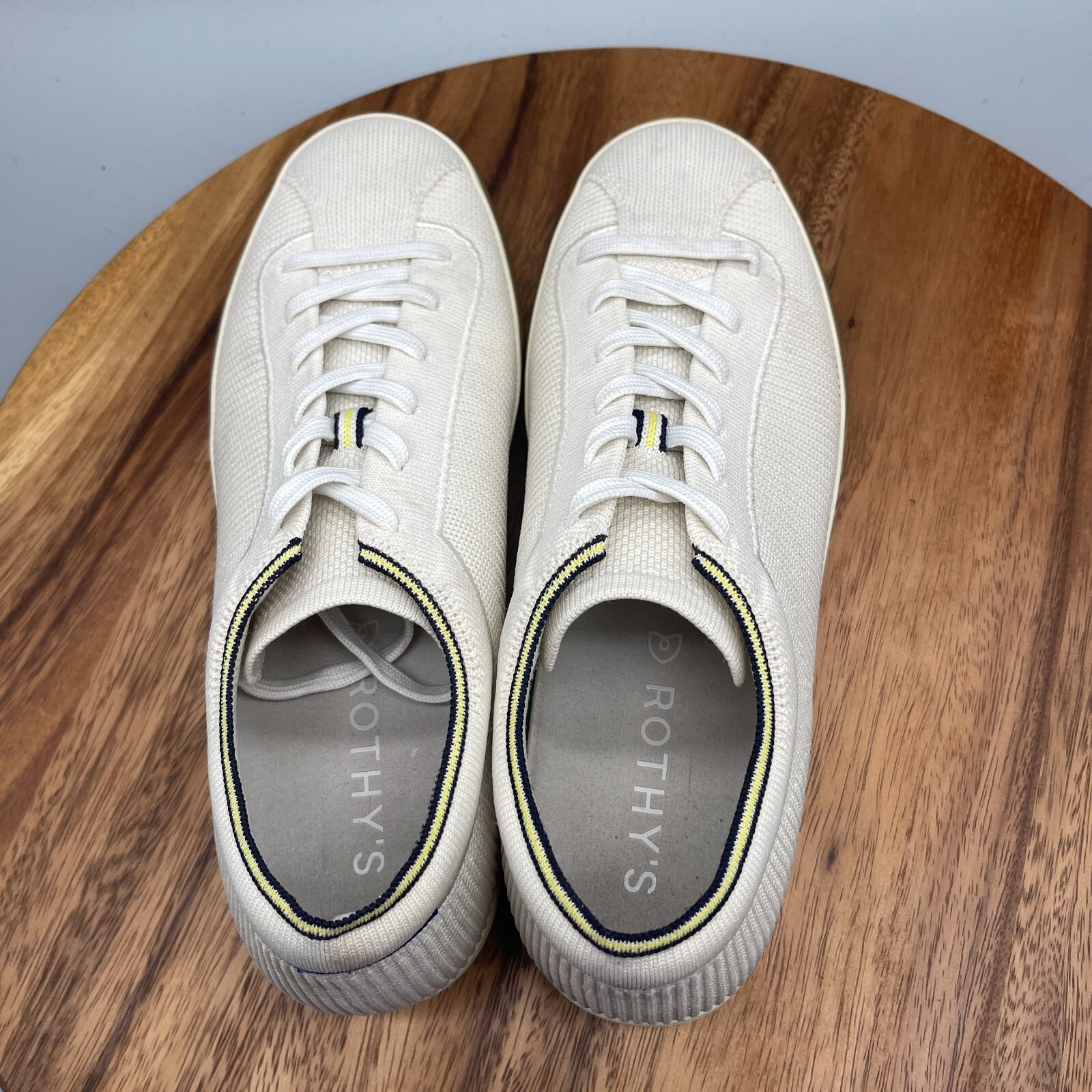 Rothy’s The Lace Up Shoes Womens Size 11 Blonde Ivory Knit Comfort Sneaker