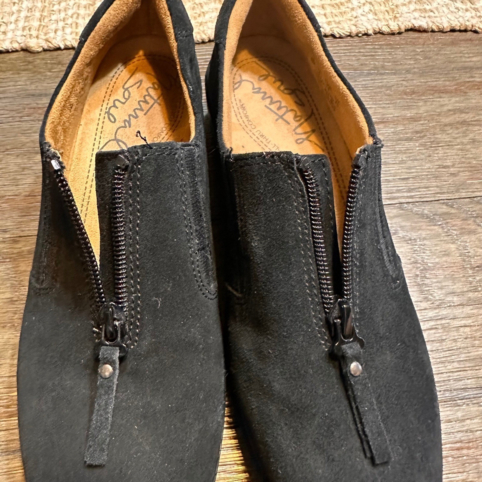 Natural Soul Luxe Black Suede Leather Zip Up Comfort Loafers Shoes Womens 8M