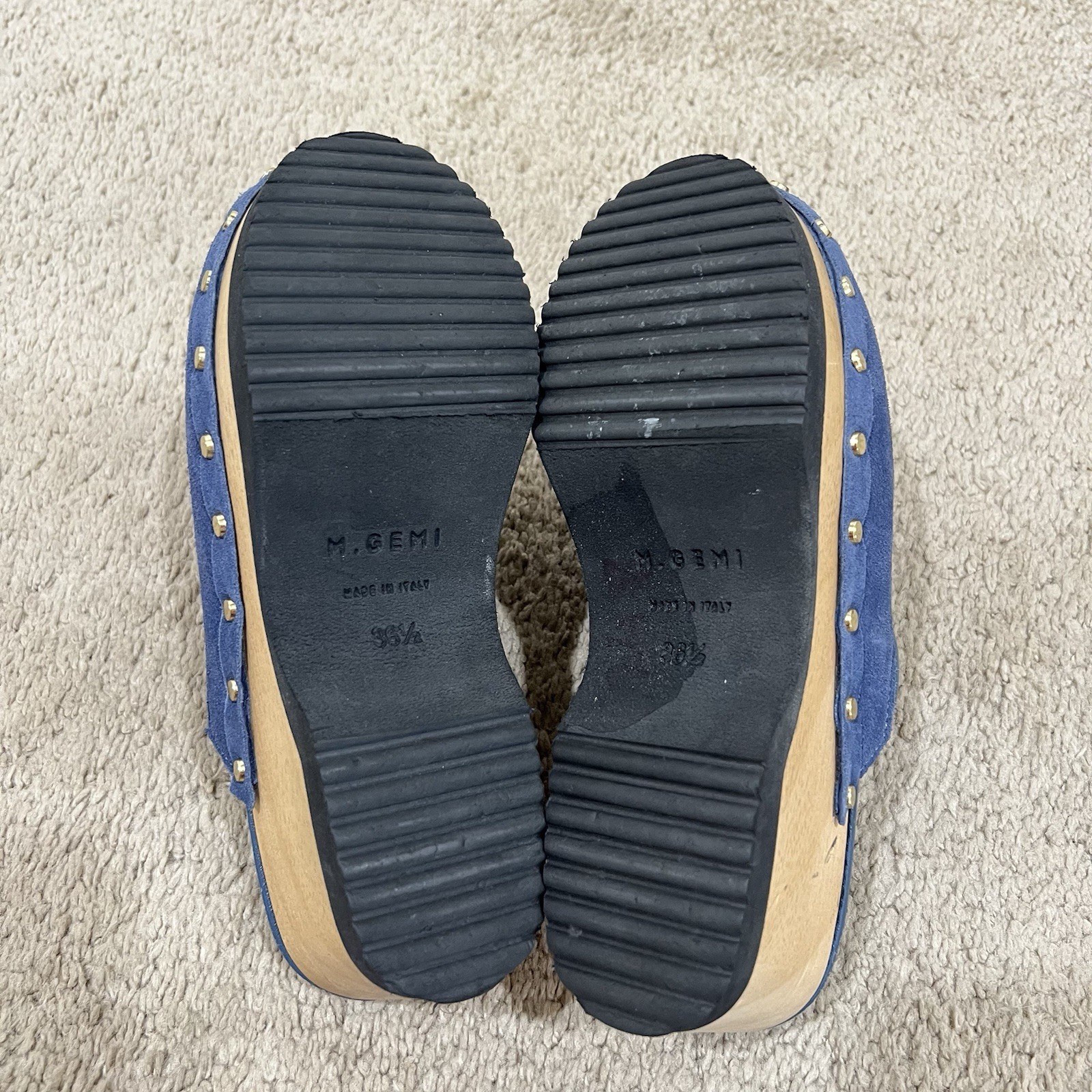 M. GEMI The Greta Blue Suede Studded Comfort Clogs Slip On Size 36.5 Boho Mules